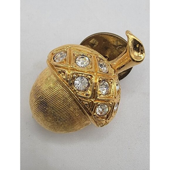 Vintage Avon Acorn Nut Pin Gold-Tone‎ Metal Clear Rhinestones Small Brooch 1" T - Picture 1 of 3
